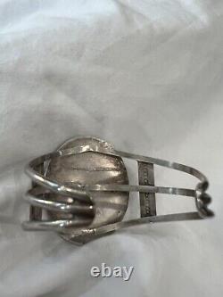 Native American Navajo Leonard Notah Rhodochrosite Sterling Silver Cuff Bracelet