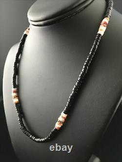 Native American Navajo MOP Black Onyx Spiny Sterling Silver Necklace 18 10012