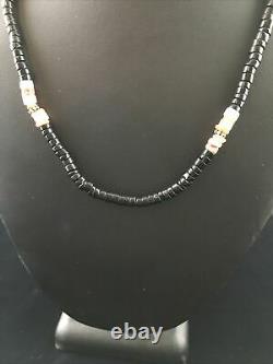 Native American Navajo MOP Black Onyx Spiny Sterling Silver Necklace 18 10012