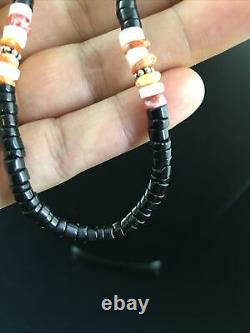 Native American Navajo MOP Black Onyx Spiny Sterling Silver Necklace 18 10012