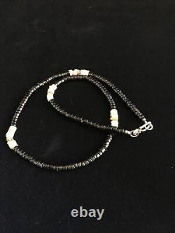 Native American Navajo MOP Black Onyx Spiny Sterling Silver Necklace 18 10012