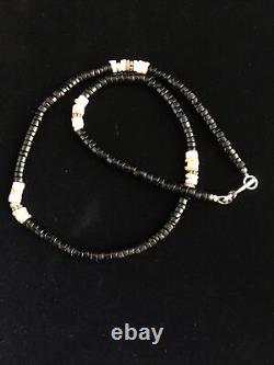 Native American Navajo MOP Black Onyx Spiny Sterling Silver Necklace 18 10012