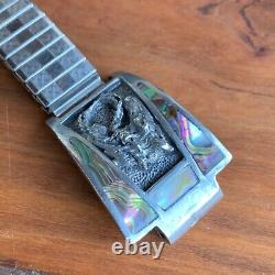 Native American Navajo M. C. Horse Sterling Silver Mother of Pearl Watch Bracelet