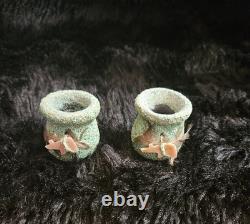 Native American Navajo Made Fetish Pot Set Crushed Turquoise/mother Pearl Fetish