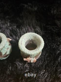 Native American Navajo Made Fetish Pot Set Crushed Turquoise/mother Pearl Fetish