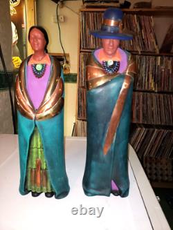 Native American Navajo Man Woman Southwest Couple Handpainted Sittre Mold Pair