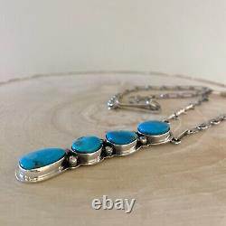 Native American Navajo Melvin Francis Sterling Four Turquoise Necklace A