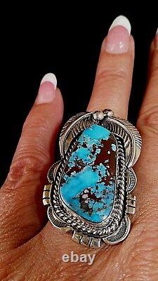Native American Navajo Morceni Turquoise & Sterling Silver Signed Size 7 Ring