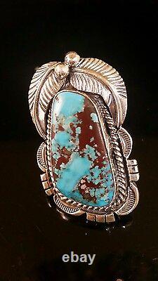 Native American Navajo Morceni Turquoise & Sterling Silver Signed Size 7 Ring