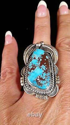 Native American Navajo Morceni Turquoise & Sterling Silver Signed Size 7 Ring