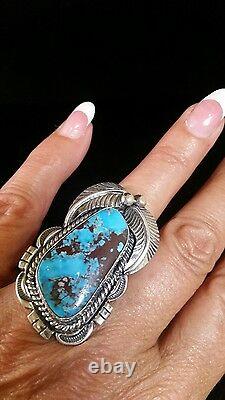 Native American Navajo Morceni Turquoise & Sterling Silver Signed Size 7 Ring