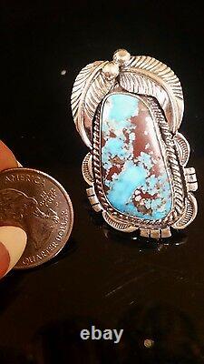 Native American Navajo Morceni Turquoise & Sterling Silver Signed Size 7 Ring