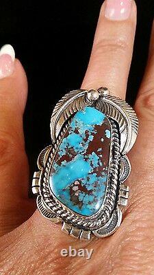 Native American Navajo Morceni Turquoise & Sterling Silver Signed Size 7 Ring