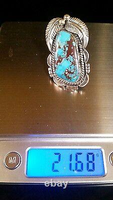 Native American Navajo Morceni Turquoise & Sterling Silver Signed Size 7 Ring