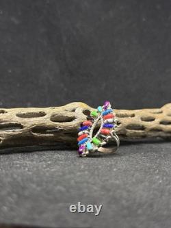 Native American Navajo Multi-Color / multistone Sterling Silver Ring Size 7