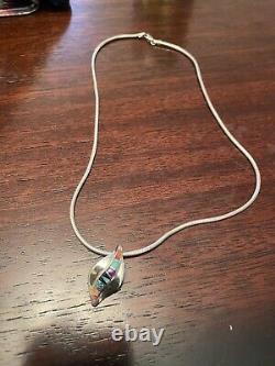 Native American Navajo Multi Gemstone Swirled 925 Pendantand Chain