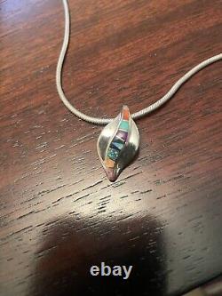 Native American Navajo Multi Gemstone Swirled 925 Pendantand Chain