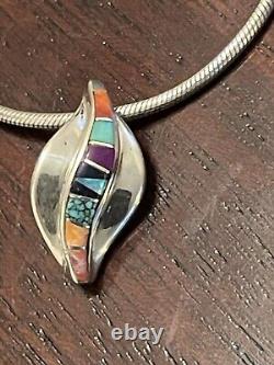 Native American Navajo Multi Gemstone Swirled 925 Pendantand Chain