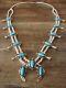 Native American Navajo Nickel Silver Turquoise Squash Blossom Necklace Signed Bc