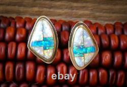 Native American Navajo Opal 14K Gold Post Earrings