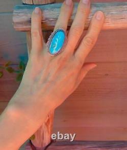 Native American Navajo Oxidized Silver Turquoise Statement Ring Size 7