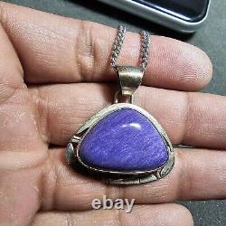 Native American Navajo P SANCHEZ Sterling Silver & Charoite Pendant 23in Chain