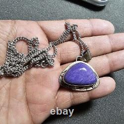 Native American Navajo P SANCHEZ Sterling Silver & Charoite Pendant 23in Chain