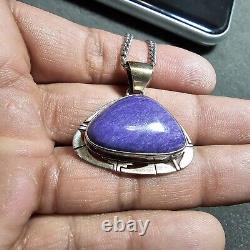 Native American Navajo P SANCHEZ Sterling Silver & Charoite Pendant 23in Chain