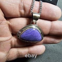 Native American Navajo P SANCHEZ Sterling Silver & Charoite Pendant 23in Chain