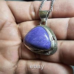 Native American Navajo P SANCHEZ Sterling Silver & Charoite Pendant 23in Chain