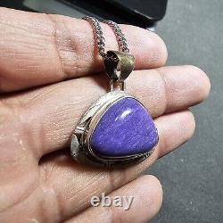 Native American Navajo P SANCHEZ Sterling Silver & Charoite Pendant 23in Chain