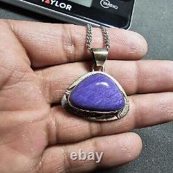 Native American Navajo P SANCHEZ Sterling Silver & Charoite Pendant 23in Chain