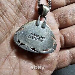 Native American Navajo P SANCHEZ Sterling Silver & Charoite Pendant 23in Chain