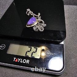 Native American Navajo P SANCHEZ Sterling Silver & Charoite Pendant 23in Chain