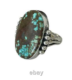 Native American Navajo P. Yazzie 925 Sterling Silver Turquoise Ring Size 6.75