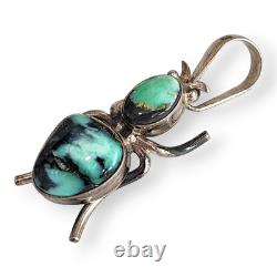 Native American Navajo Paul Livingston Turquoise Sterling Silver Bug Pendant