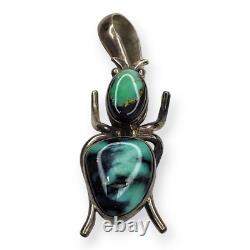 Native American Navajo Paul Livingston Turquoise Sterling Silver Bug Pendant