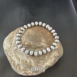 Native American Navajo Pearl 7mm Beads 8 Sterling Silver Stretch Bracelet 99078