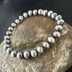 Native American Navajo Pearl 7mm Beads 8 Sterling Silver Stretch Bracelet 99078