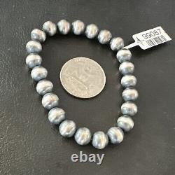 Native American Navajo Pearl 8mm Beads 8 Sterling Silver Stretch Bracelet 99088