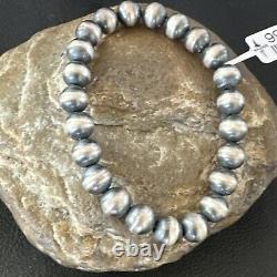Native American Navajo Pearl 8mm Beads 8 Sterling Silver Stretch Bracelet 99088