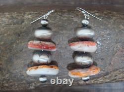 Native American Navajo Pearl & Spiny Oyster Dangle Earrings by Coriz