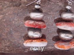 Native American Navajo Pearl & Spiny Oyster Dangle Earrings by Coriz