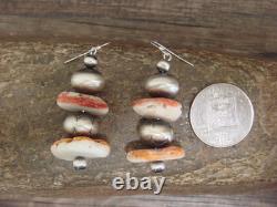 Native American Navajo Pearl & Spiny Oyster Dangle Earrings by Coriz