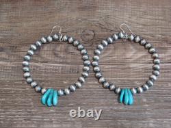 Native American Navajo Pearl & Turquoise Dangle Earrings by Jake