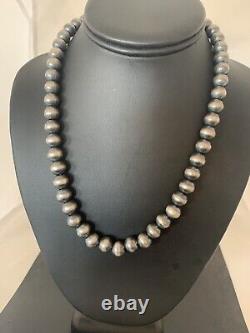 Native American Navajo Pearls 10 mm Sterling Silver Bead Necklace 18 00379