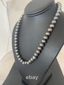 Native American Navajo Pearls 10 mm Sterling Silver Bead Necklace 18 00379