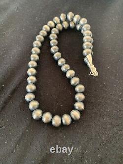 Native American Navajo Pearls 10 mm Sterling Silver Bead Necklace 18 00379