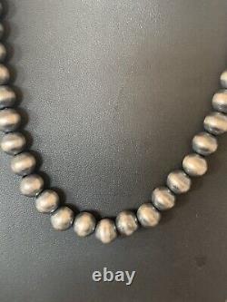 Native American Navajo Pearls 10 mm Sterling Silver Bead Necklace 18 00379