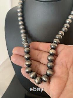 Native American Navajo Pearls 10 mm Sterling Silver Bead Necklace 18 00379